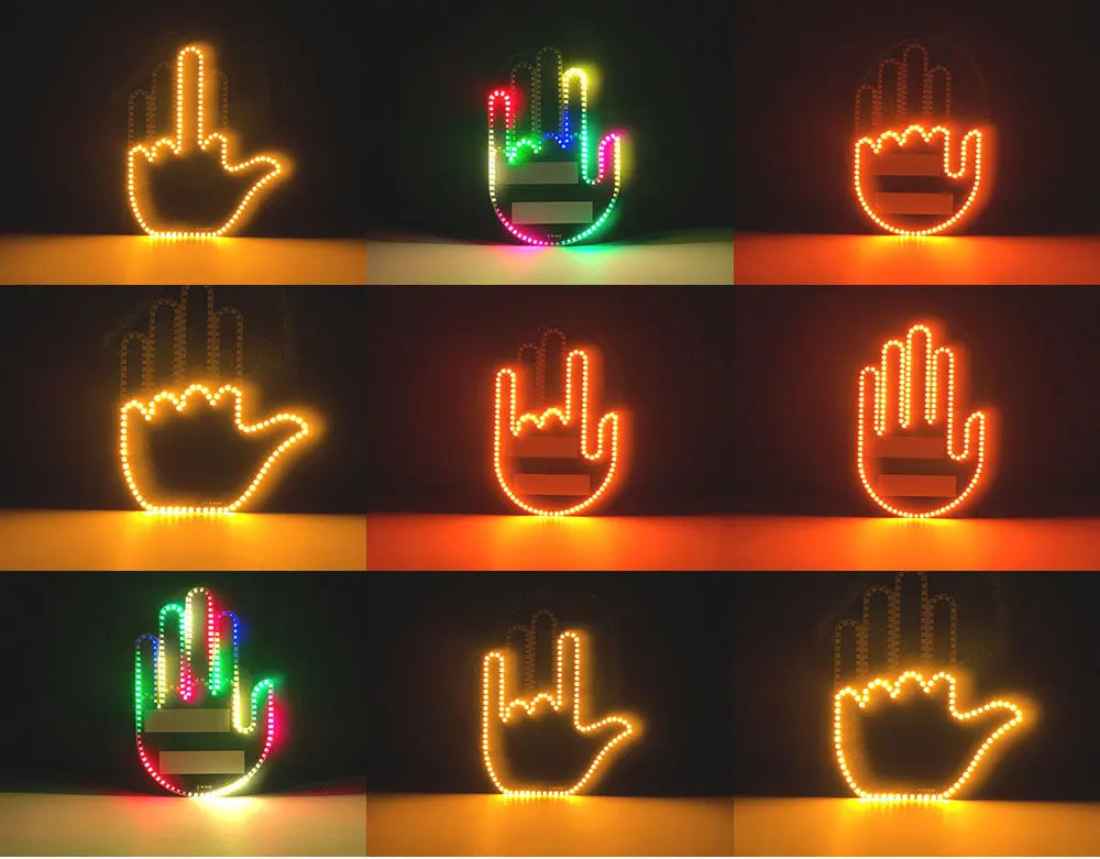 Car Finger Light With Remote Control Cool Funny Remote Control Led Lighting Road Rage Middle Finger Gesture Palm Light Accessory