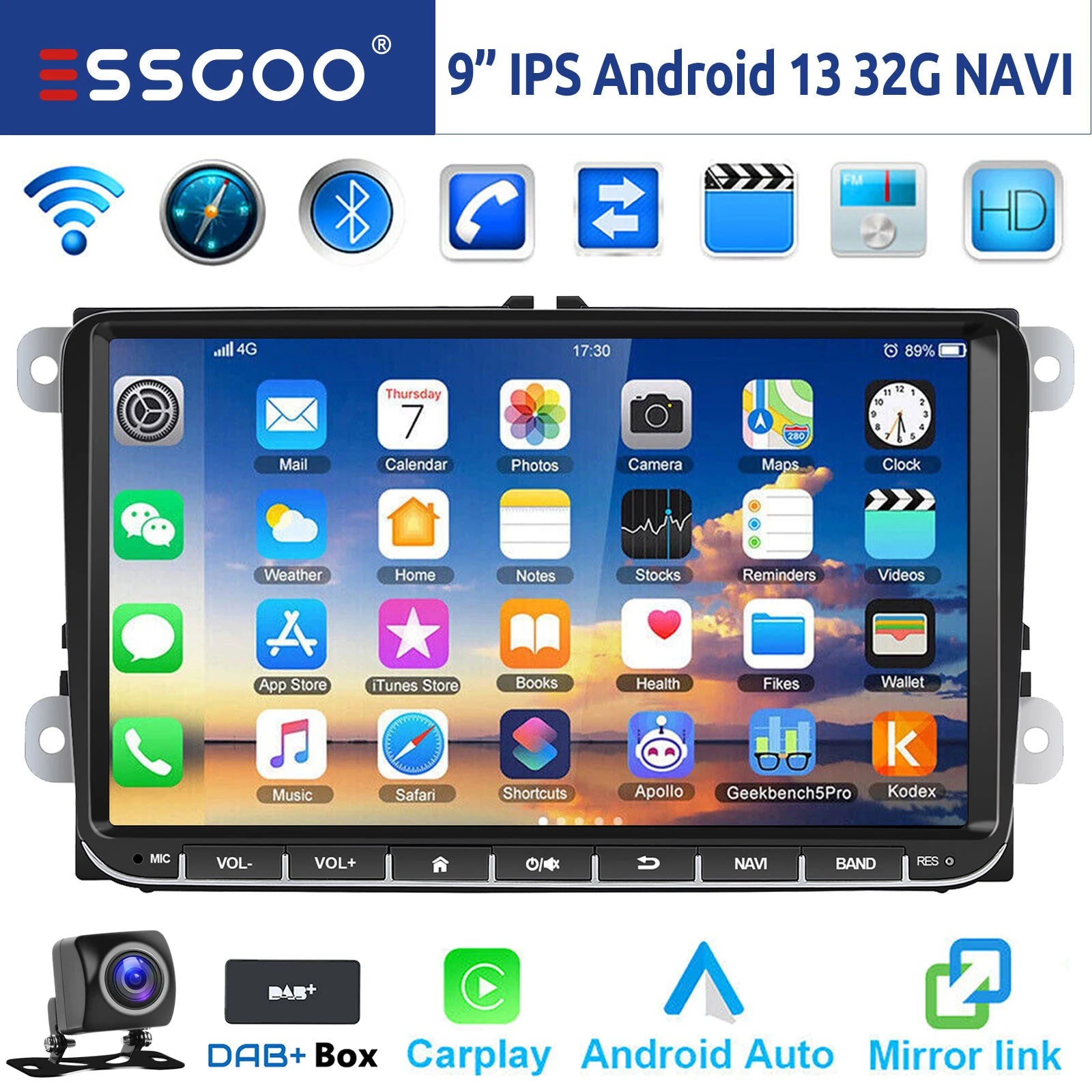 9" Android 14 Wireless Carplay Stereo