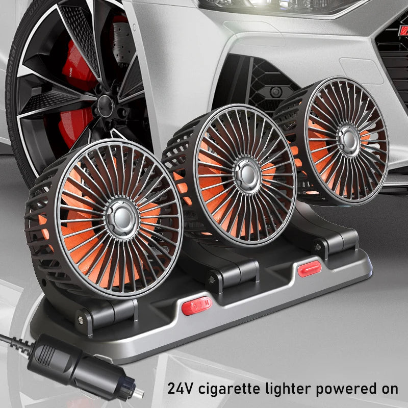 Lenovo Ventilateur de voiture 360° réglable à 3 têtes Ventilateur électrique automobile Ventilateur USB/12V/24V Ventilateur de voiture silencieux à 2 vitesses pour la maison et le bureau