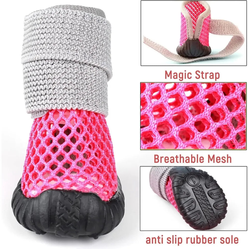 Breathable Mesh Small Dog Shoes, Anti-Slip Rubber Sole, Adjustable Paw Protectors for Hot Pavement, Walking Running Boots Summer