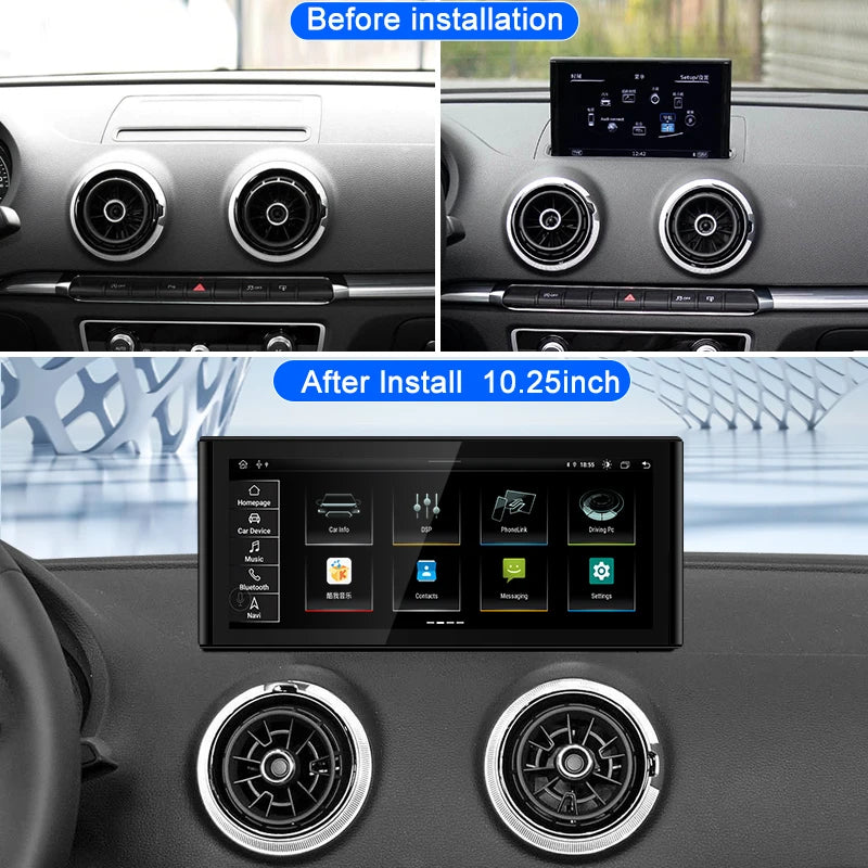 For Audi A3 2013 2014 2015 2016 2017-2020 10.25-inch car radio multimedia player Android 14 Wireless Carplay stereo DSP 4G WiFi