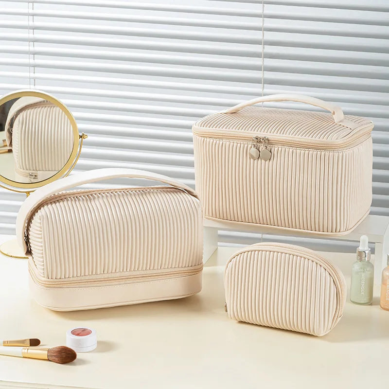 New 3PCS Makeup Bag Set for Women – Lightweight PU Leather Travel Cosmetic Organizer, Fashion Portable Vanity Pouch Kit