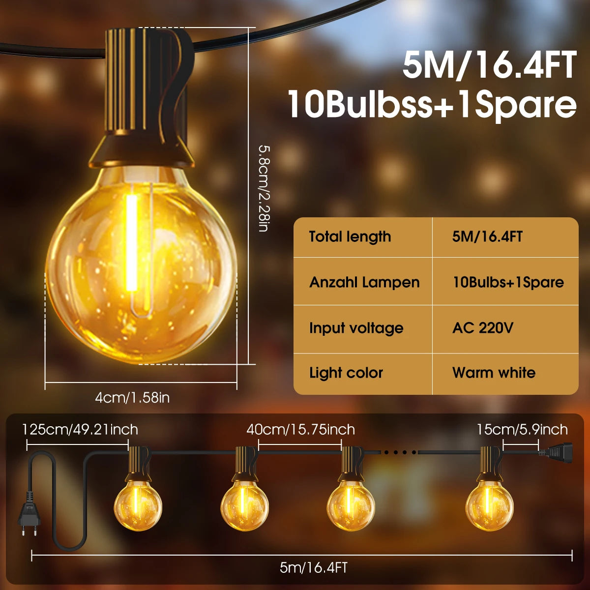 outerdoor G40 String light, 5M/30M/45M,  Christmas String Lights, LED Outdoor Patio Lights String with G40 bulbs