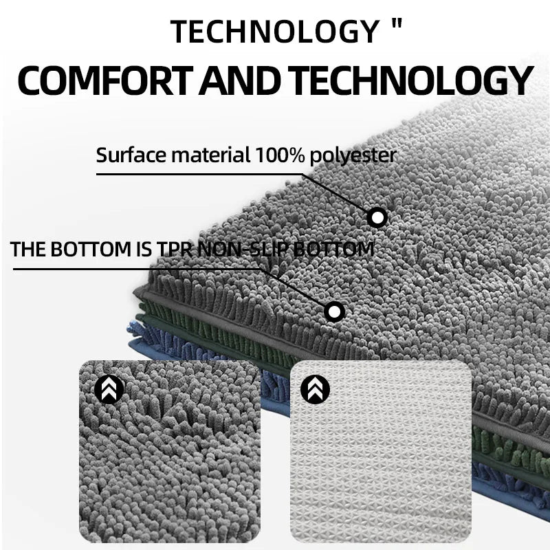 1pc 40*60cm Blue Soft and Absorbent Chenille Bath Rug - Non-Slip and Quick Dry Shower Carpet for Home Bathroom -Machine Washable