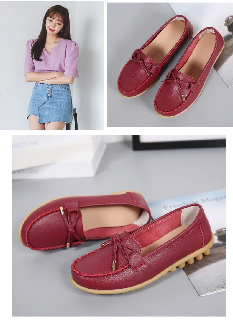 2025 New Woman Flats Shoes Ballet Flat Sneakers Genuine Leather Spring Soft Moccasins Ladies Boat Ballerina Espadrilles Creepers