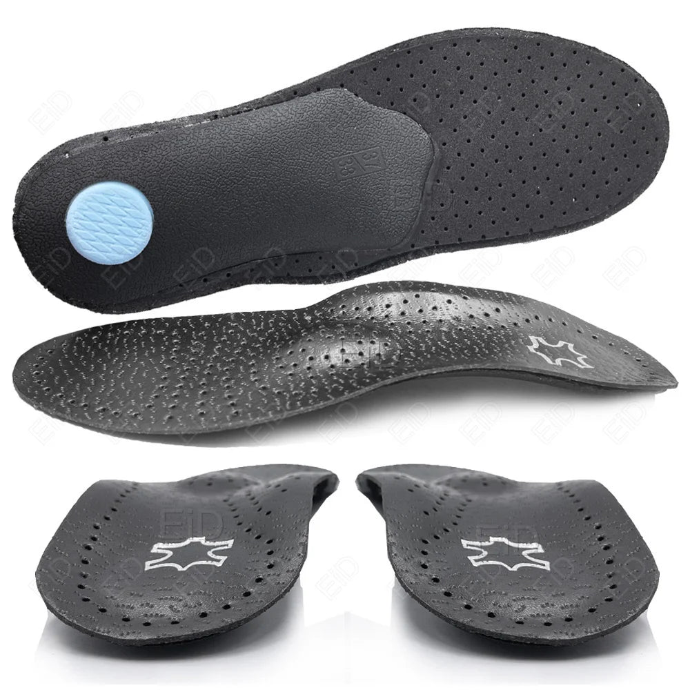 EiD New Arch Support 25mm Orthotic insole Black Leather orthotics Insoles for Flat Foot O/X Leg Corrected Shoe Sole insert pads