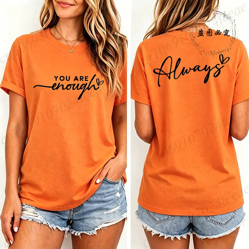 Fashion Women T Shirts You Are Enough Print Short Sleeve T-Shirt Motivational Quote Aesthetic Tee T-Shirts Inspirational Shirts