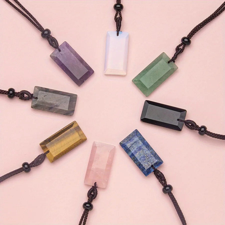 Natrual crystal stone gemstone agate hand-made Rectangular adjustable pendant necklace for women and men Stone Pendant Necklace
