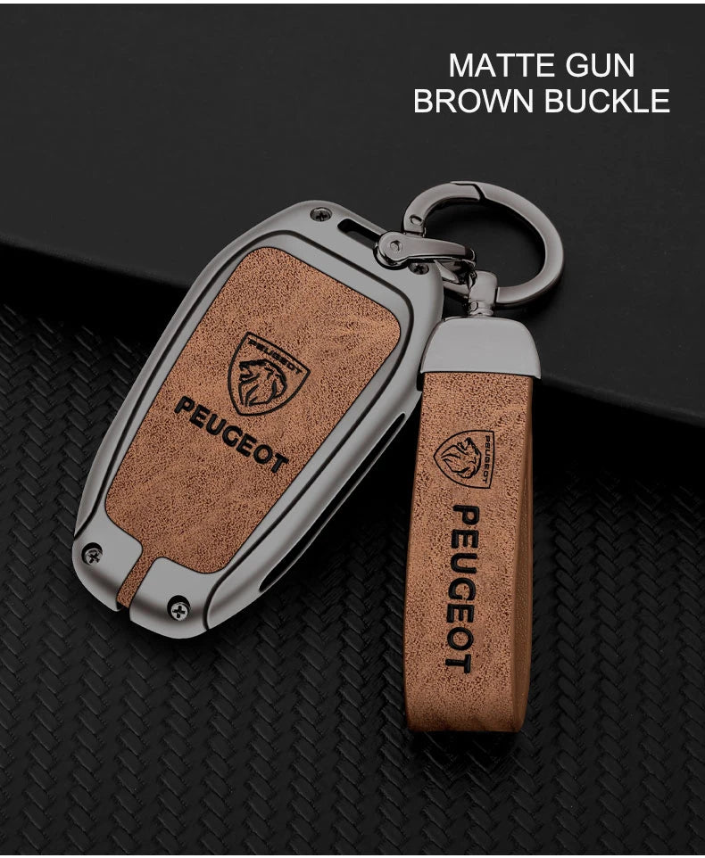 Leather Zine Alloy Car Smart Key Case Shell Cover Protector Fob For Peugeot 308 408 508 2008 3008 4008 5008 Keychain Accessories
