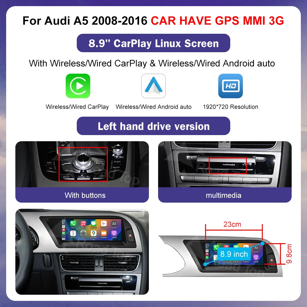 Linux 8.9/12.3" Audi A5 Multimedia