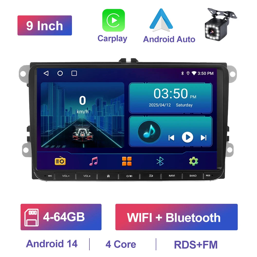 GEARELEC 9 "Car Radio For VW Golf Passat B6 B7 Skodas sat Octavia Polo Tiguan 2 Din wireless Android 13 CarPlay Android RDS Auto DSP BT 4G GPS Car Multimedia Player For Volkswagen