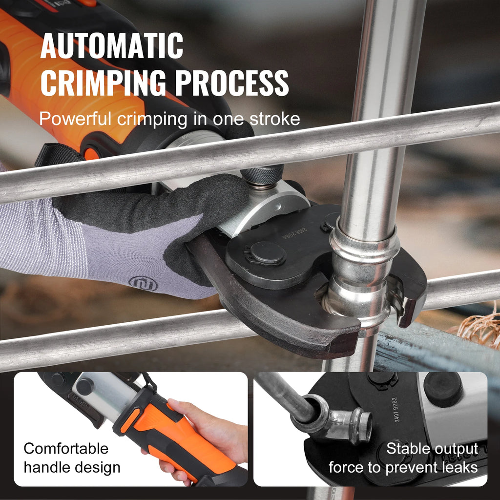 VEVOR Press Tool Kit Electric Pipe Crimping Tool with M15 M22 M28 Jaws with 4.0Ah Battery Pipe Crimping Tools Carrying Case