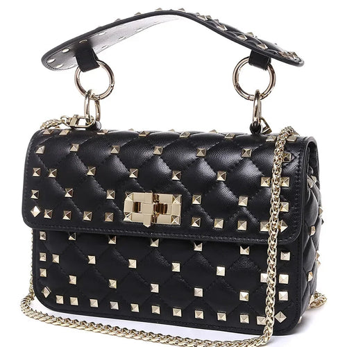 100% Sheepskin Leather Gold Rivet Shoulder Bag Fashion Chain Messenger Bags Luxury Handbags Women Bags Designer Day Clutches