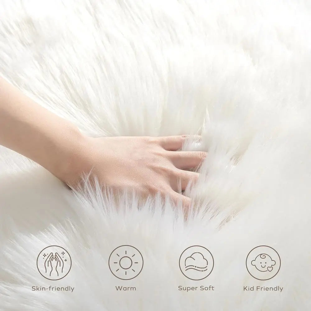 White Small Sheepskin Rug, Ultra Soft 2x3 ft Mat, Washable Shag, Ideal for Nursery, Throw or Bed, Living Room, Kids Room