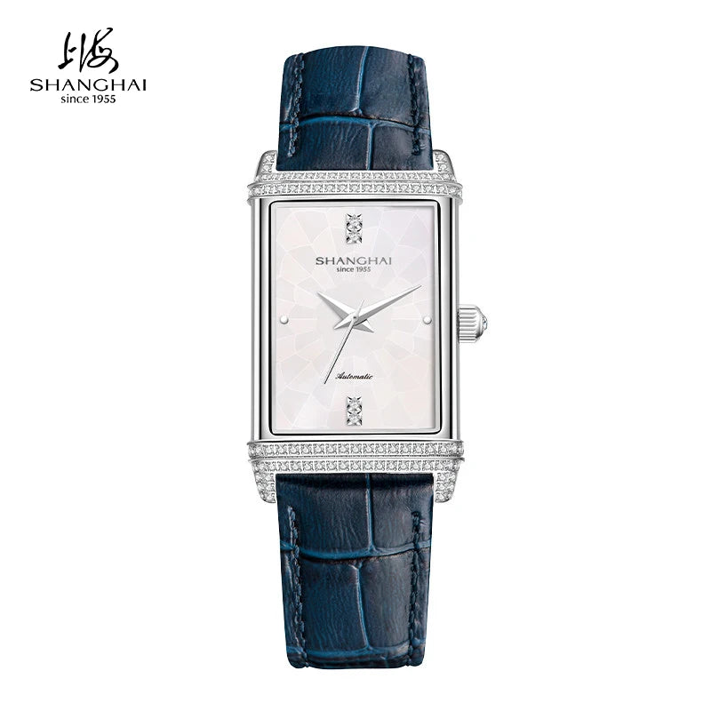 Shanghai Watches Vintage Women's Mechanical Watch 25x41 mm Rectangle Automatic Watch 3D Dial Sapphire Leather Fashion Watch 22MT