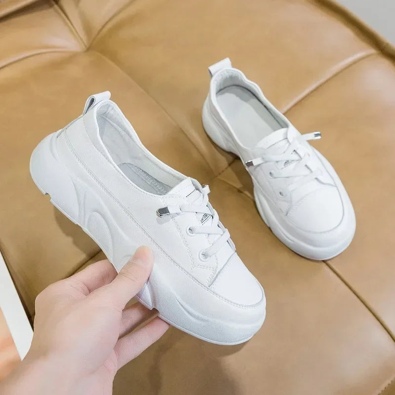 White shoes for women hollow casual shoes white flat foot covers rubber soft bottom cowhide 2026 summer new style