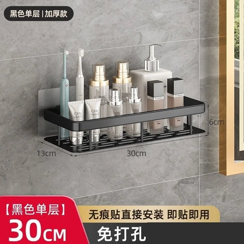 Organisateur de Rangement Étagère de Douche Étagère de Salle de Bain en Alliage d'Aluminium Support de Shampooing Maquillage Accessoires de Salle de Bain Étagère d'Angle Murale Sans Perçage