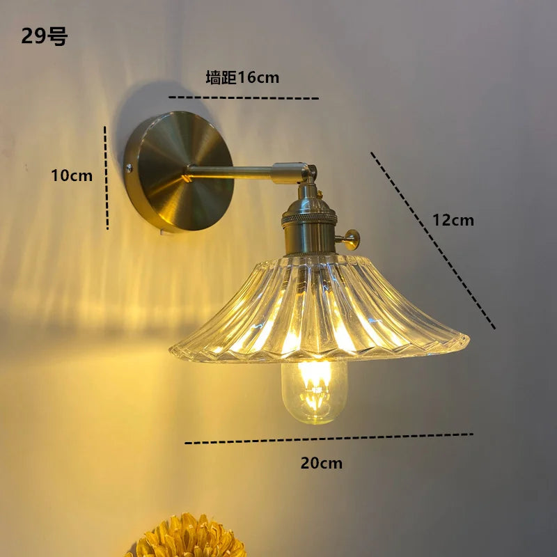 Nordic Japanese Brass Wall Lamp Bedroom Bedside Lamp Bathroom Cloakroom Background Wall Mirror Front Creative Glass Wall Lamp