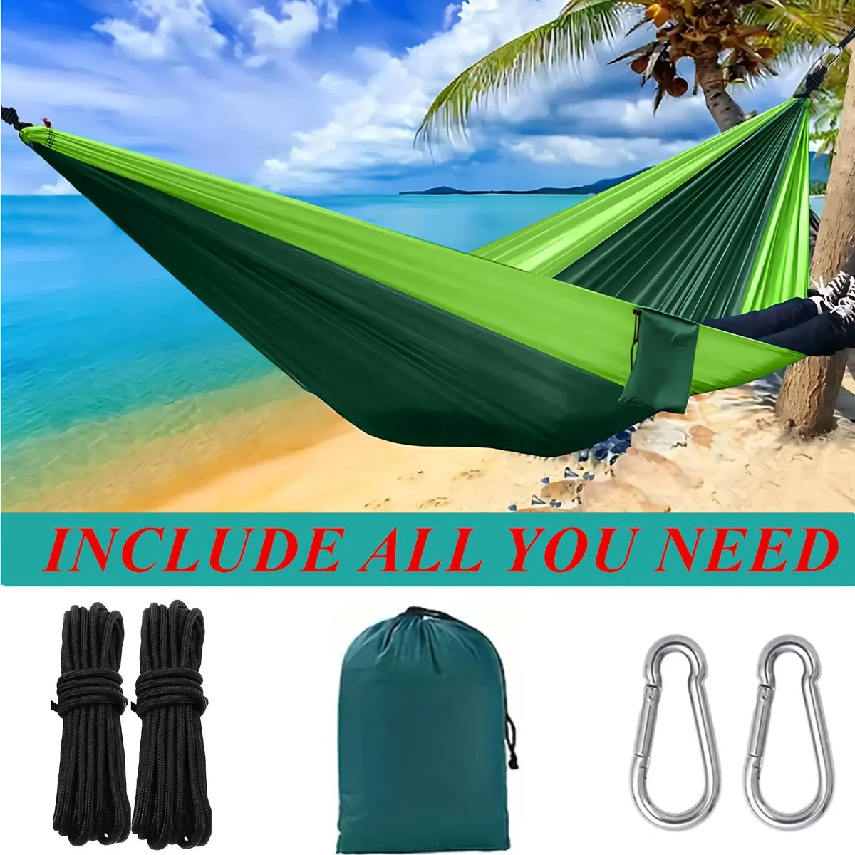 2025 New Two Tone Nylon Ultra Light Camping Hammock Portable Single Double Multiple Sizes Colors With Aluminum Hooks Ropes Bag