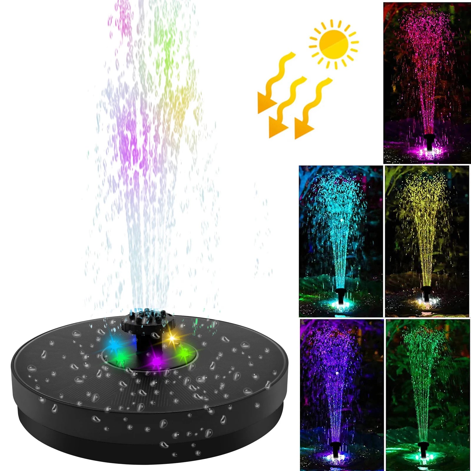 Color LED Solar Fountain Pump Bird Bath Pool Pond Garden Outdoor With 7 Nozzles 3W Solar Waterfall Water Powered Fountain