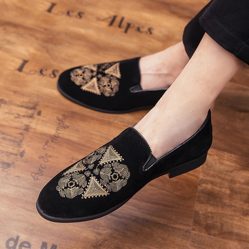 Designer Embroidery Leather Luxury Casual Formal Driving Dress Black Loafers Mens Moccasin Italian Wedding Office Shoes for Men