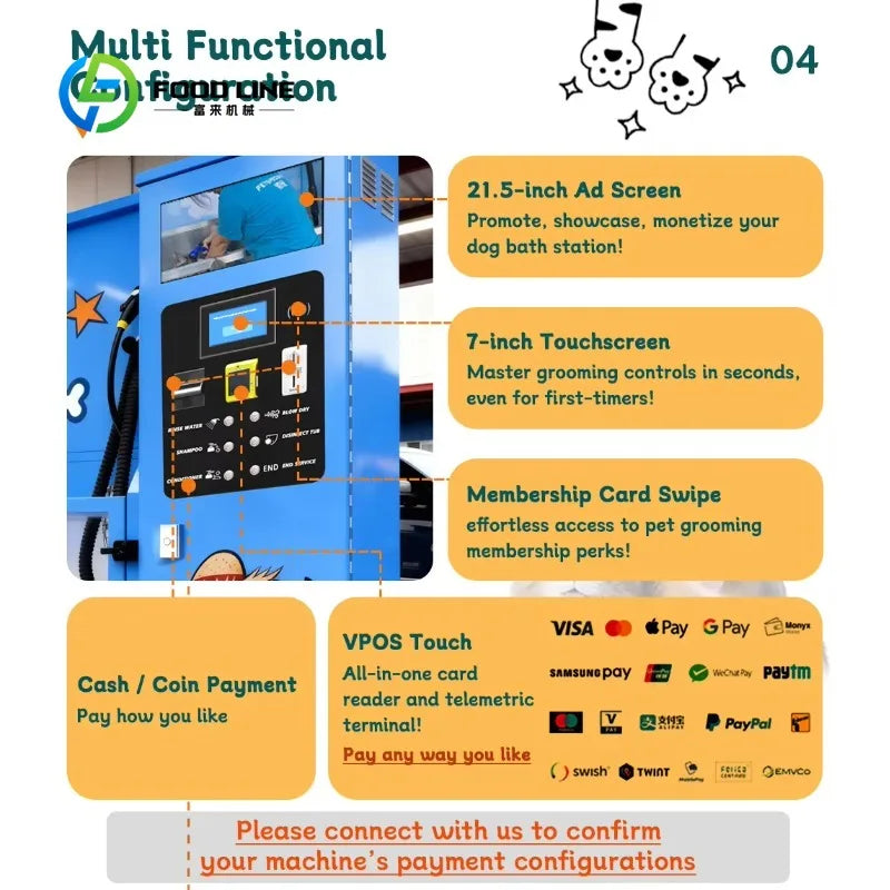 Customized Multi-Function Self Service Dog Wash Machine with Disinfecting Cycle for Pet Shops and Parks