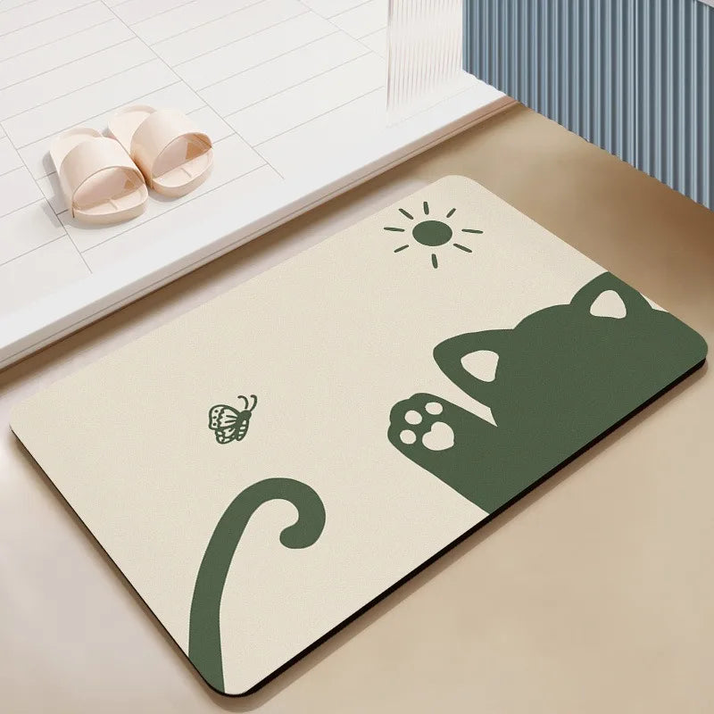 VIKAMA Minimalist Cat Pattern Bath Mat Non-Slip Water Absorbent Carpet for Bathroom Entryway Bedroom Decor