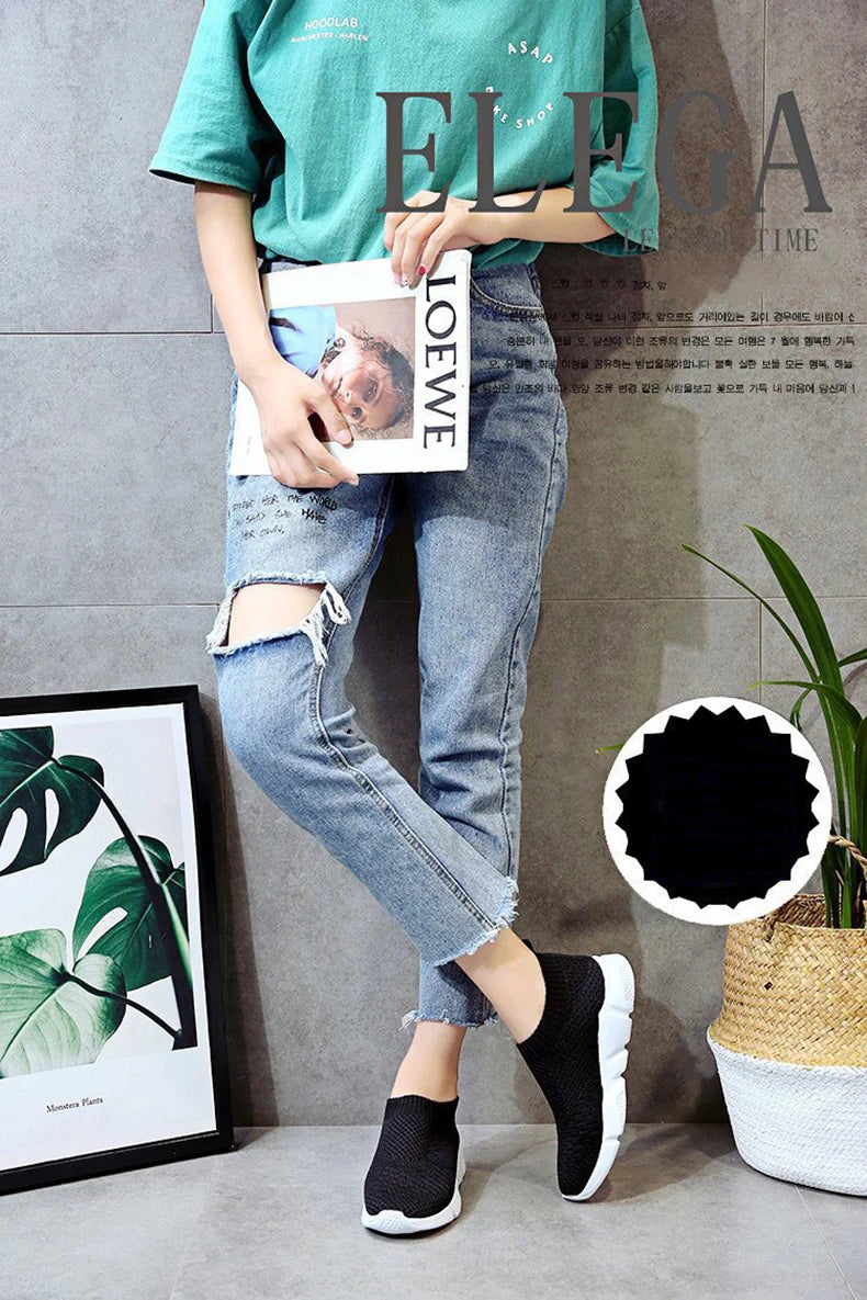 Sneakers Women Shoes Knitting Sock Sneakers Women Slip On Laides Walking Shoes for Woman Loafers Flats Tenis Famela Plus Size