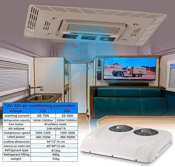 12V Truck RV Roof air Conditioner, Dual Fan/silent RV DC Air Conditioner Suit for Trucks, Campers, Buses, RVs, Trailers