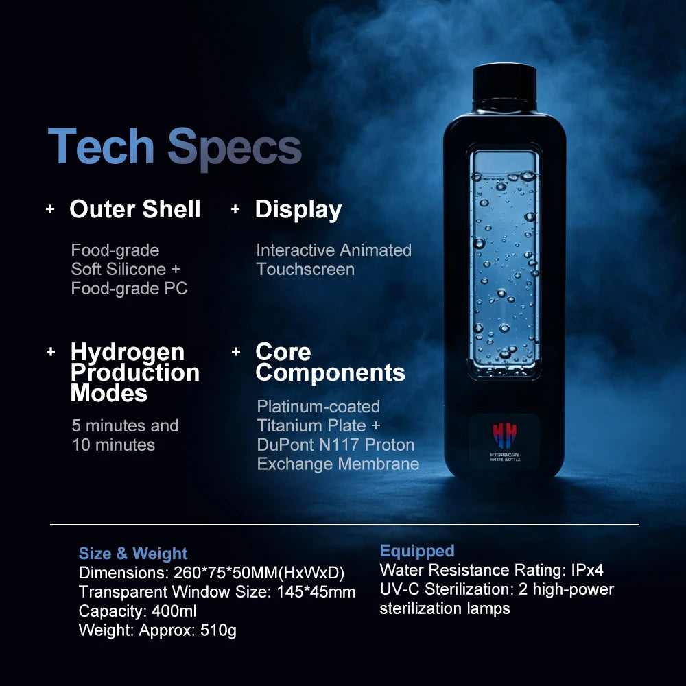 Bestselling 8000ppb Intelligent Hydrogen Water Bottle, SPE/PEM Maintenance-Free, One-Click UV-C Cleaning, 4500mAh Battery