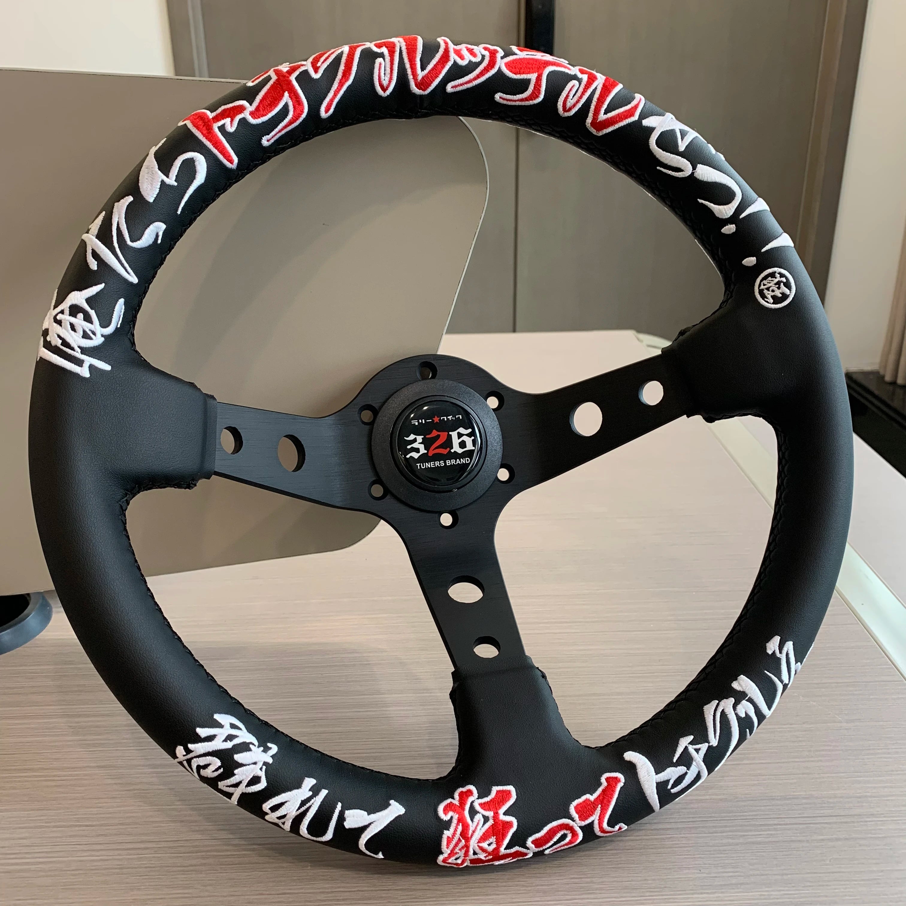 JDM 326 Racing Steering Wheel Leather Embroidery Aluminum Alloy Car modified Universal Steering Wheel with 6 Hole
