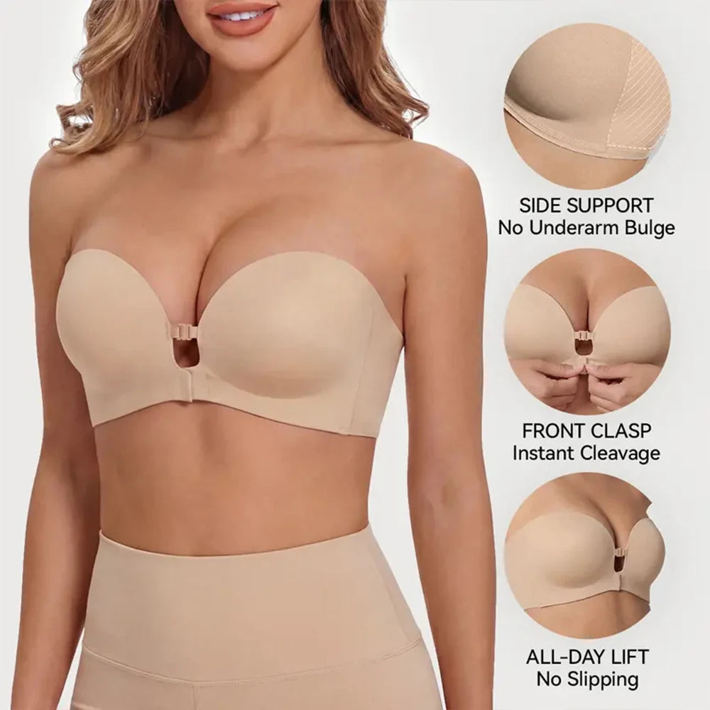 Summer Invisible Strapless Backless Bras Women's Seamless Push Up Brassiere No Underwire Front Closure Bralette