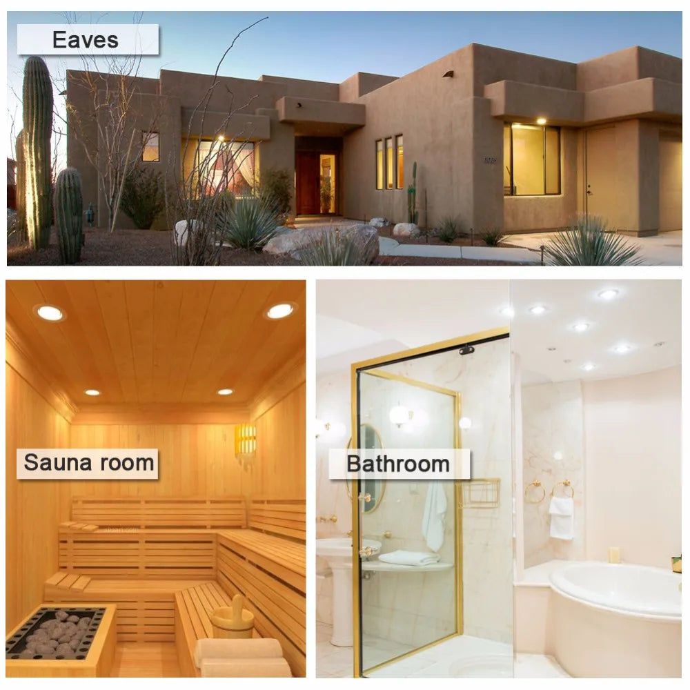 Spot LED IP65 étanche, résistant au feu, downlight 5W 7W 9W 12W 15W pour sauna, hammam, cuisine, salle de bain, avant-toit