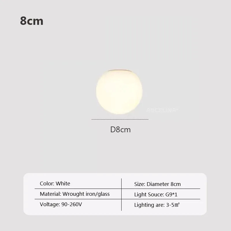 Modern LED ceiling light Glass White Ball wall lamp Minimalist bathroom Balcony Bedroom Entrance Light fixture Indoor lighting