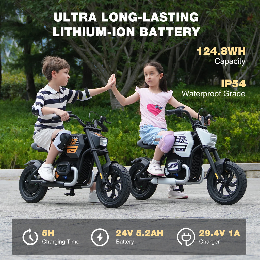 RCB R9 Motorbike electric kids motor, motor W IP54, 24V 5.2Ah, 12-15km, 3-speed, 12-inch tyre, Bluetooth music, as early as 4 years