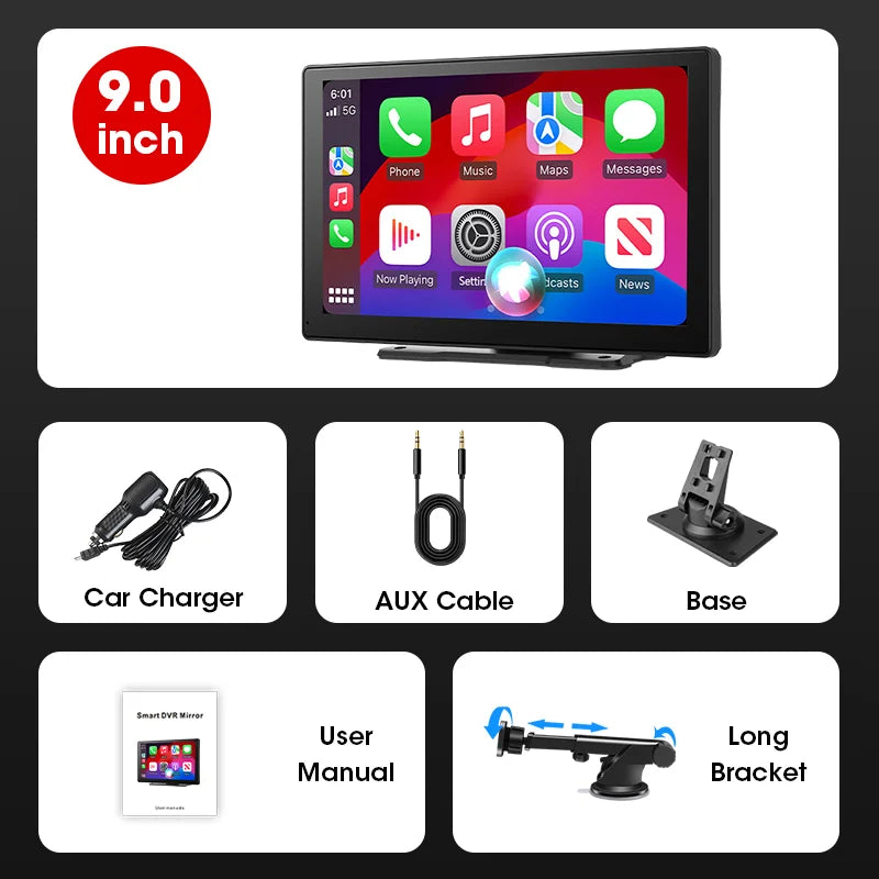 Jansite Lecteur multimédia vidéo universel pour voiture Bluetooth sans fil Carplay Android Auto écran stéréo radio pour YouTube Netflix