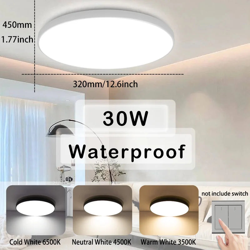 Plafonniers LED étanches pour salle de bain 18W 30W 40W, luminaires LED ronds pour cuisine, salon, balcon, toilettes 110V 220V