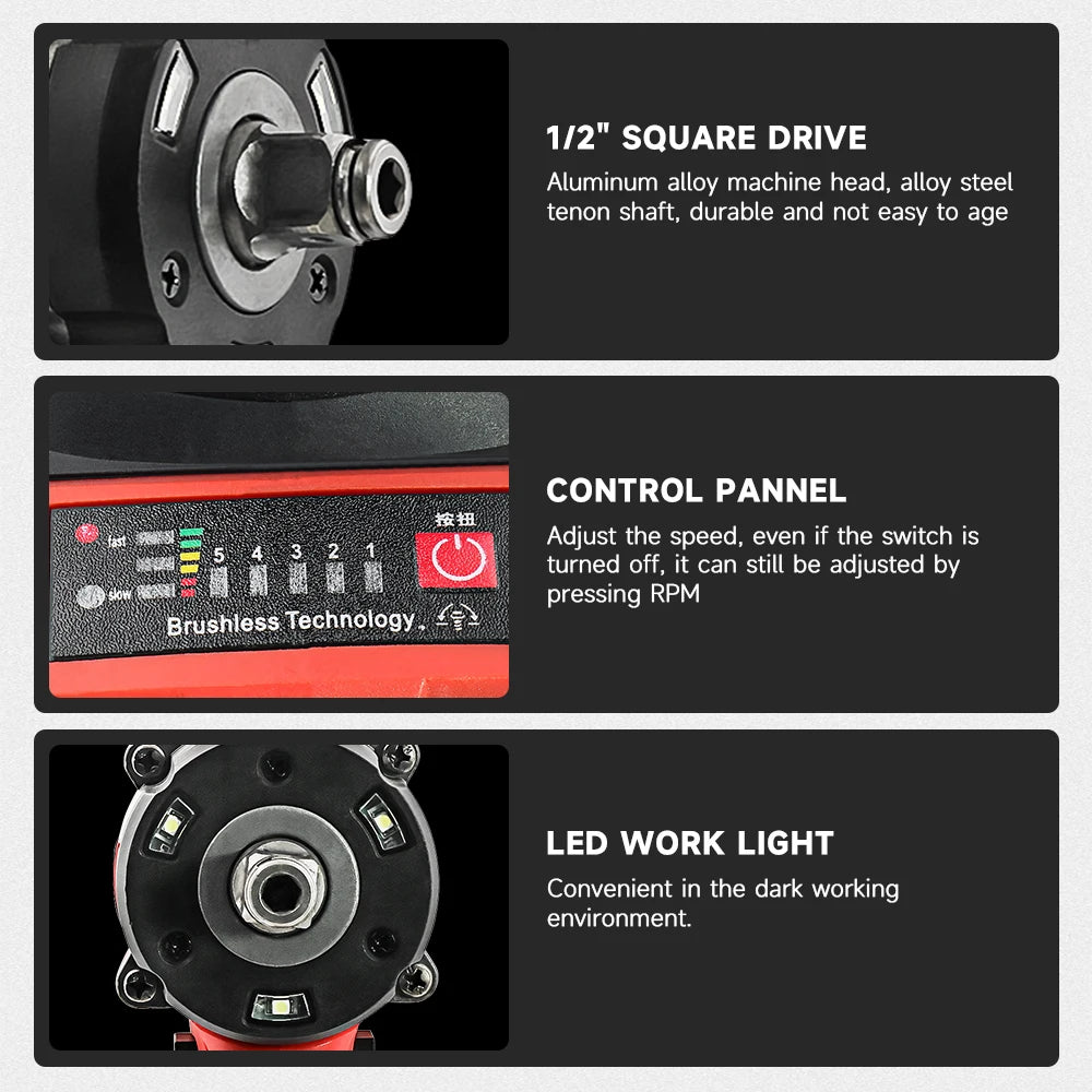Milwaukee 400N Brushless Cordless 1/2 Electric Wrench Car Truck Repair Screwdriver Impact Drill Rechargable For 18V Battery Tool