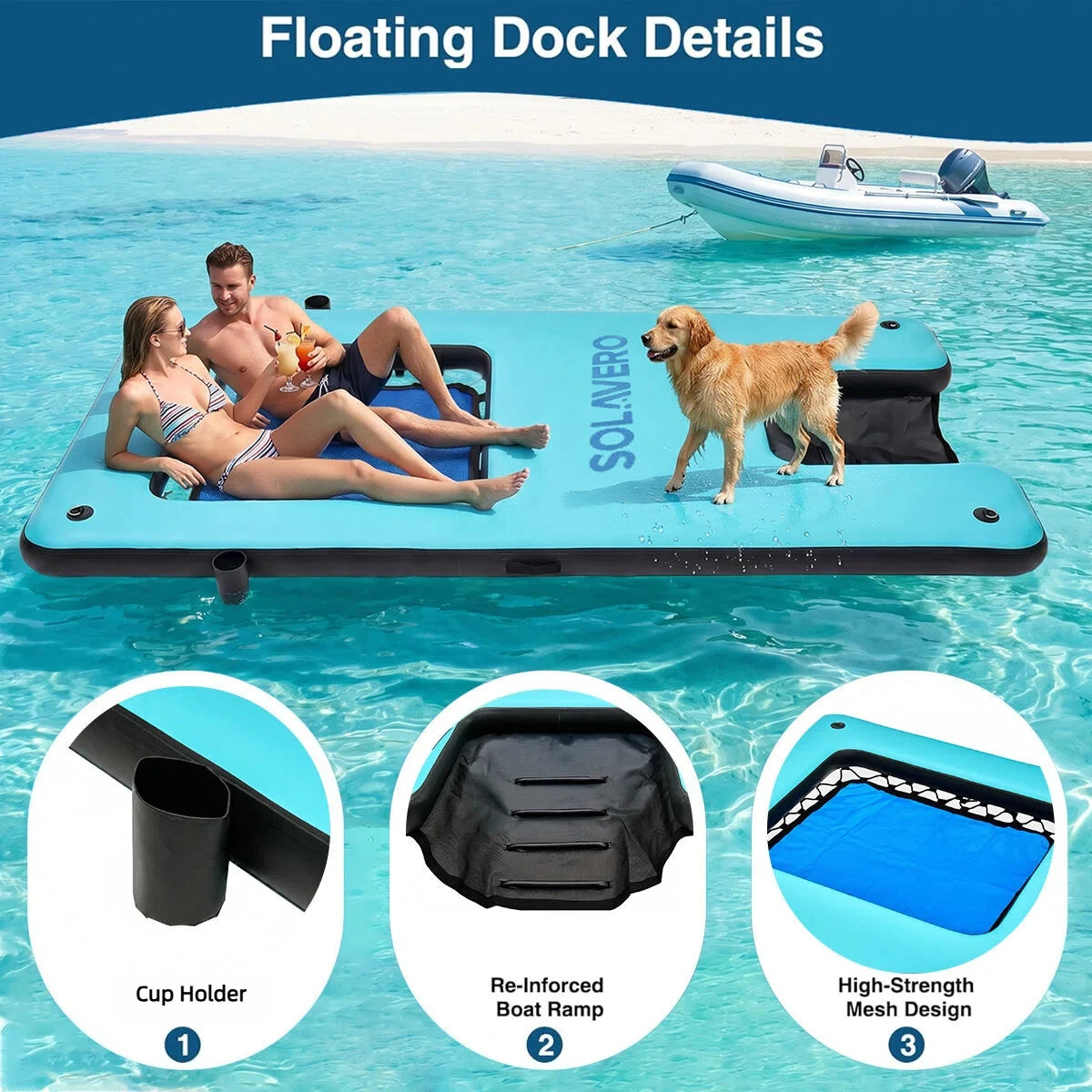 Inflatable Floating Dock, Portable Inflatable Platform With Cupholder, Repair Kit & Carry Bag, Heavy Duty Pool Float Raft for Swimming, Lake, Pool, Beach