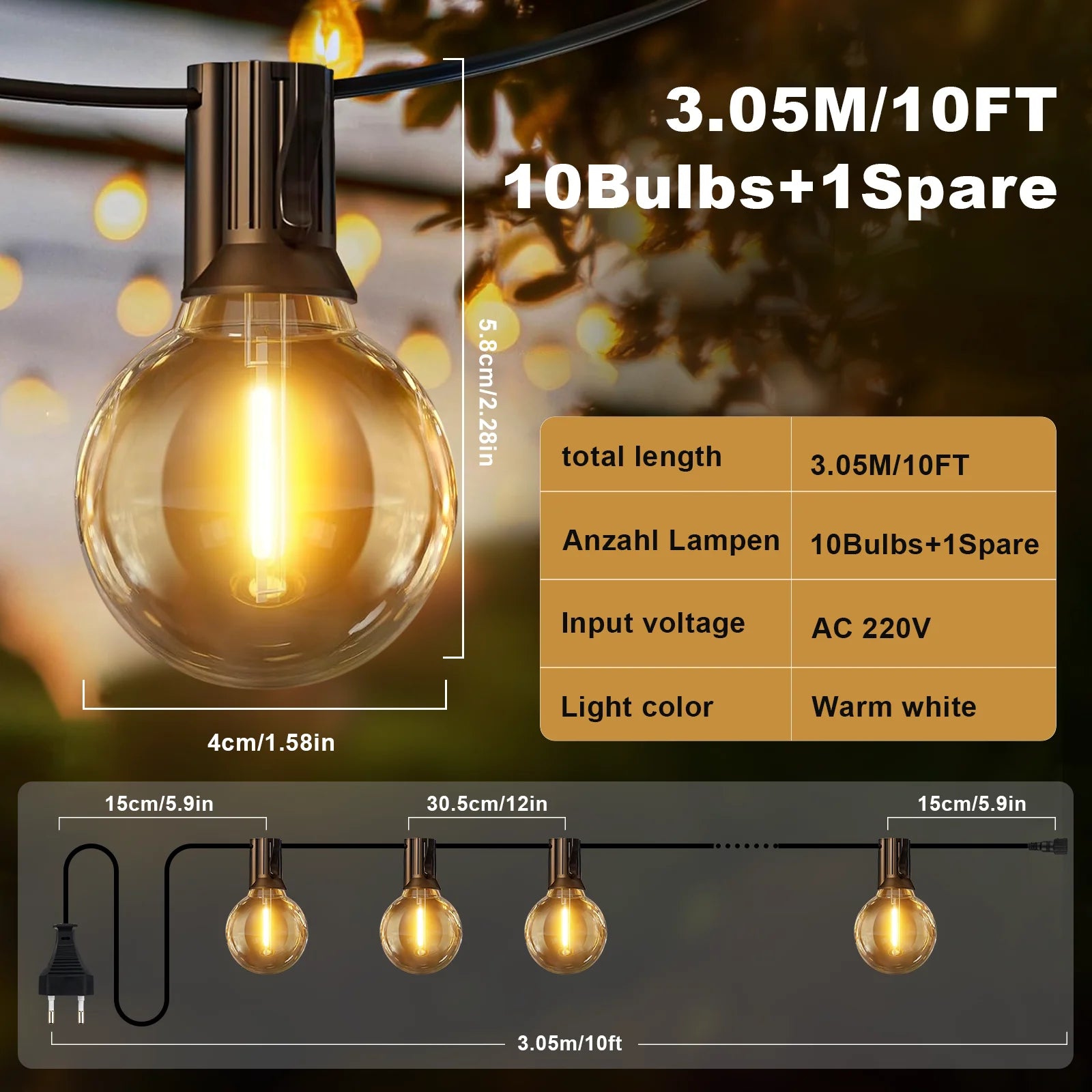 outerdoor G40 String light, 5M/30M/45M,  Christmas String Lights, LED Outdoor Patio Lights String with G40 bulbs