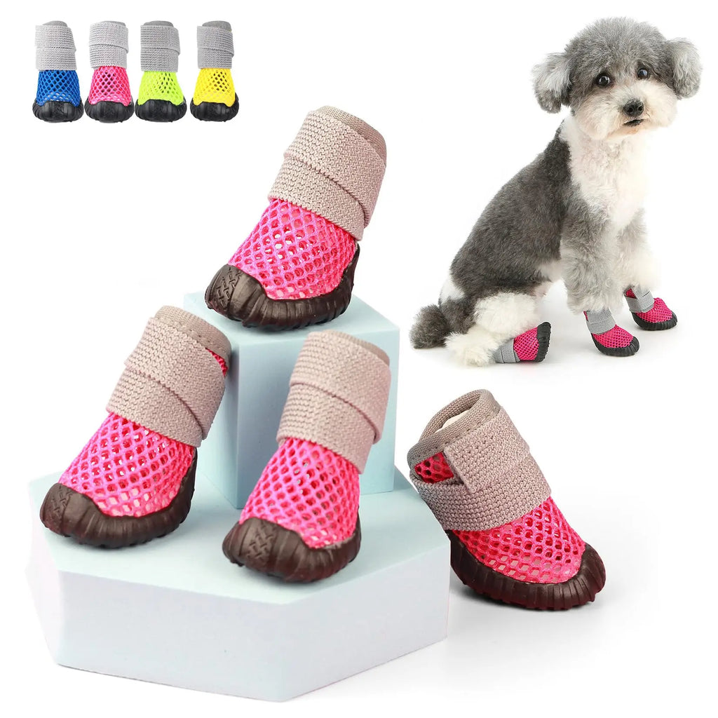 Breathable Mesh Small Dog Shoes, Anti-Slip Rubber Sole, Adjustable Paw Protectors for Hot Pavement, Walking Running Boots Summer