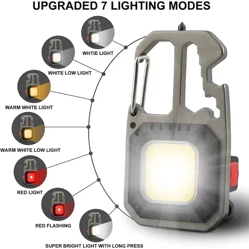 1-3PacK Multifunction Keychain Lighting 7 Modes COB Flashlight Portable Rechargeable Emergency Camping Outdoor Hiking Work Lamps