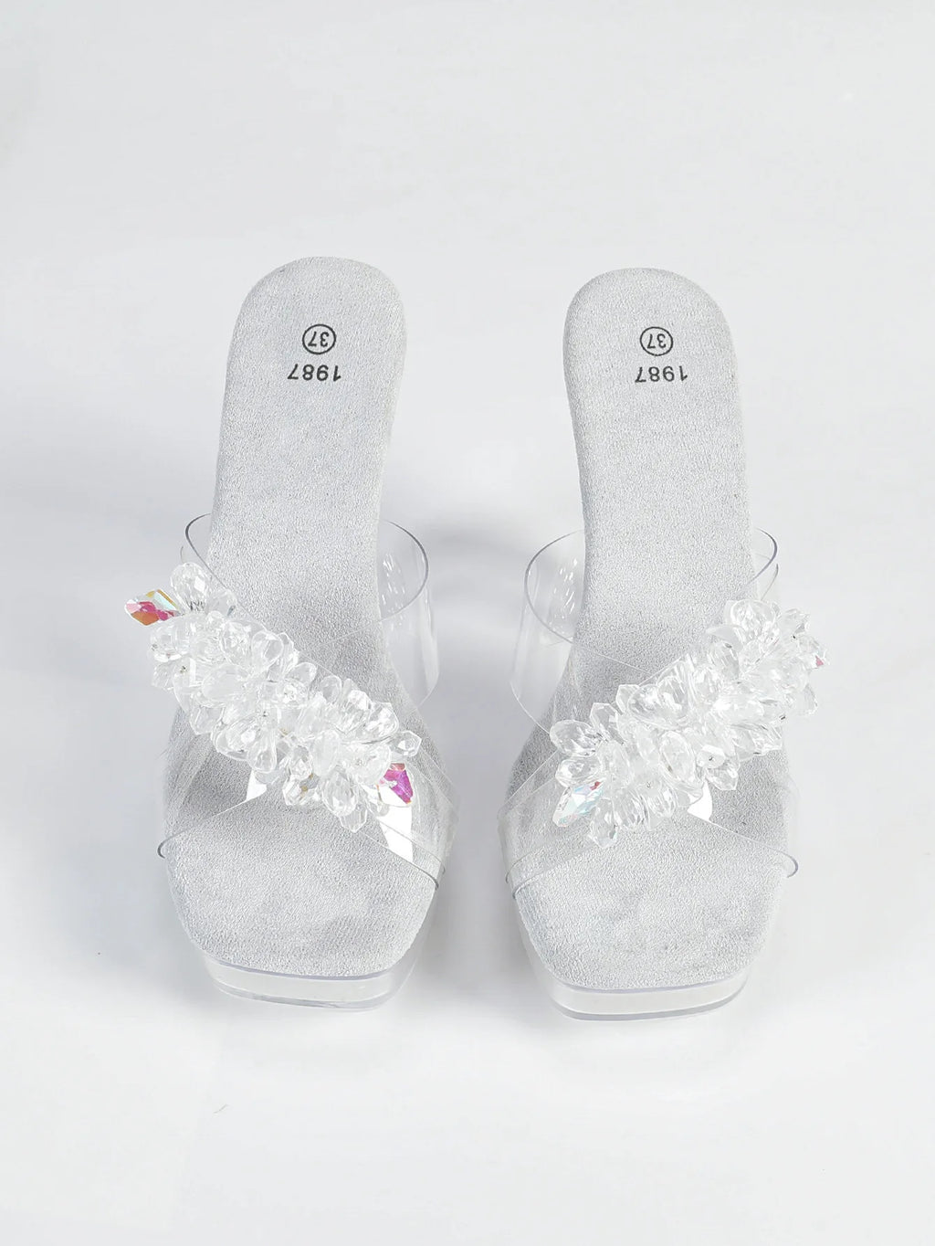 New Women Transparent PVC Slippers Square Toe Large Size Strange Style Sandals 12CM Rhinestones Ladies Shoes Summer High Heels