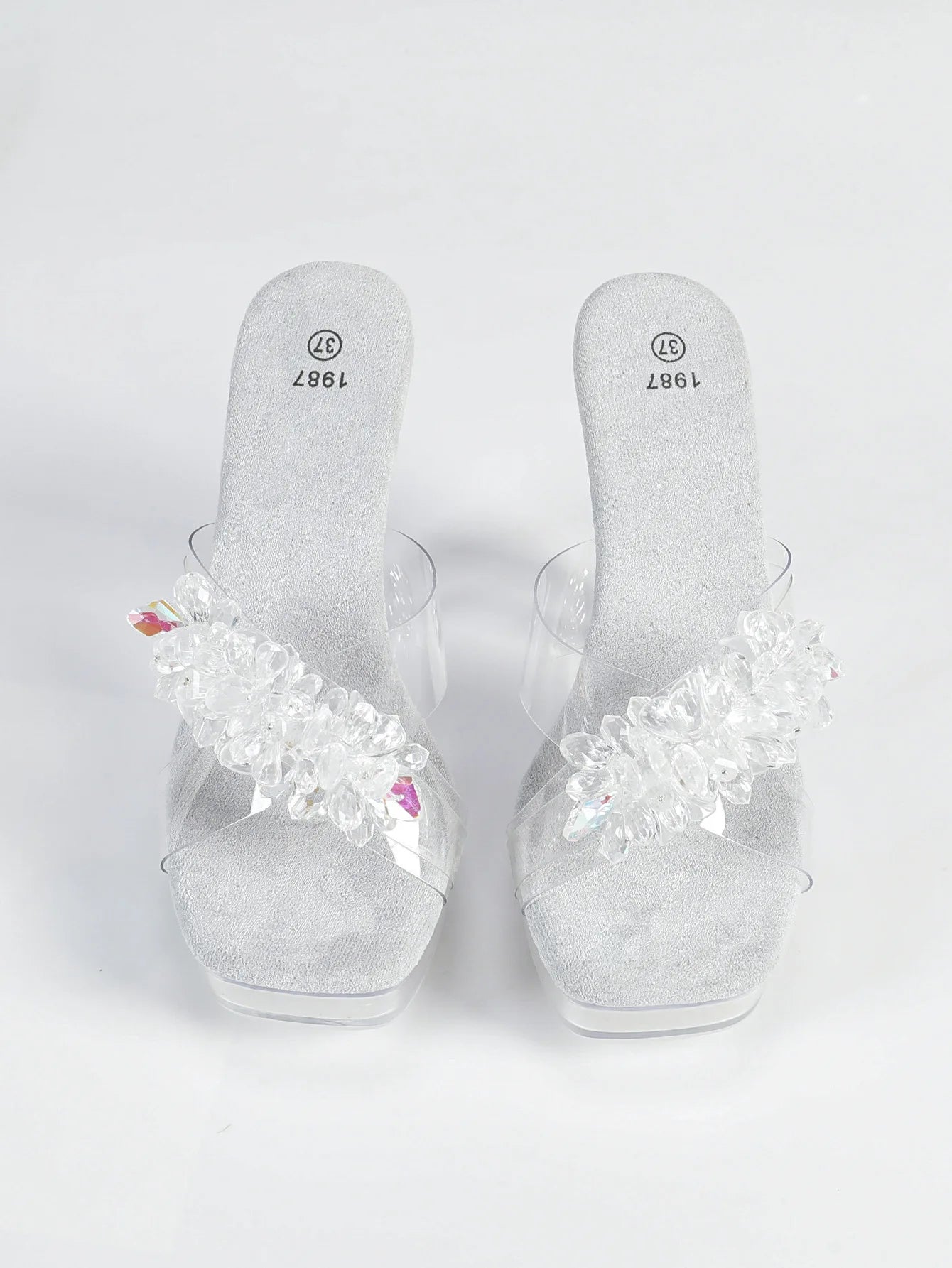 New Women Transparent PVC Slippers Square Toe Large Size Strange Style Sandals 12CM Rhinestones Ladies Shoes Summer High Heels
