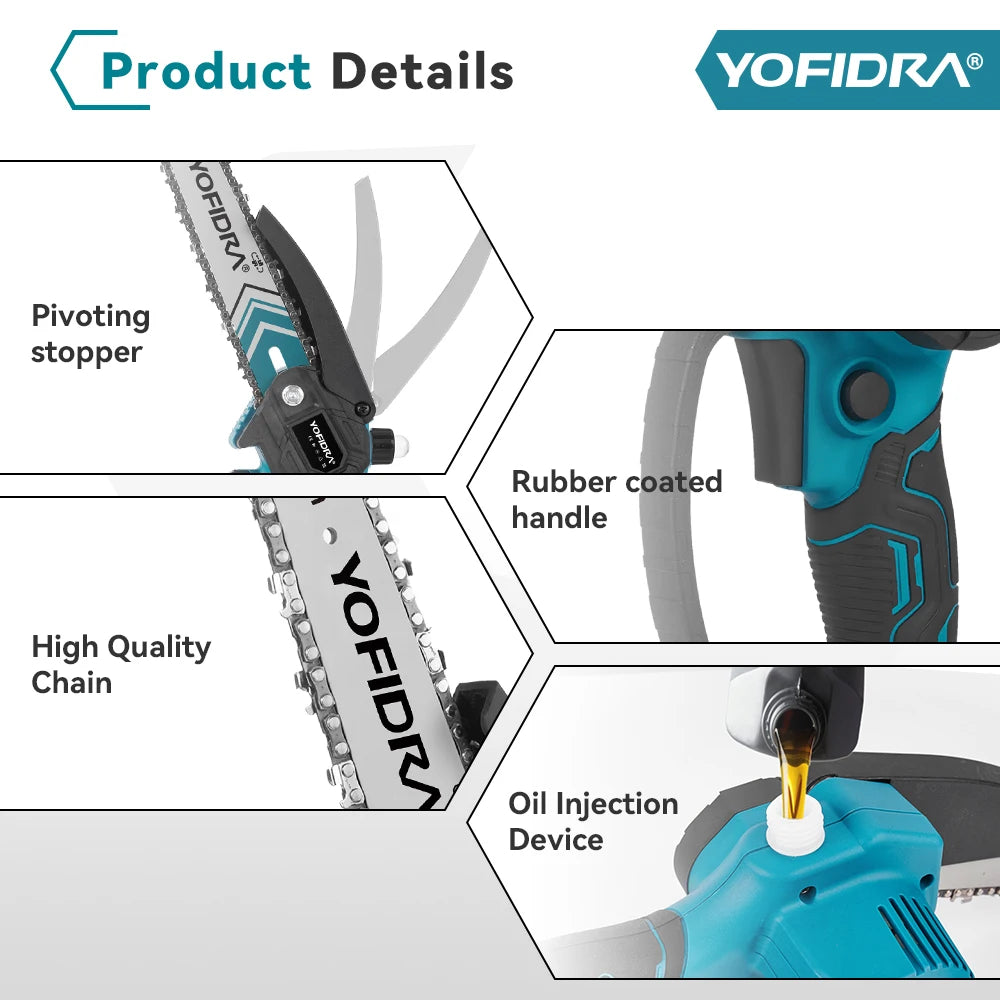 YOFIDRA Brushless Electric Chainsaw Telescoping Pole 3IN1 High Branch Saw Woodworking Pruning Power Tool For Makita Battery Pin