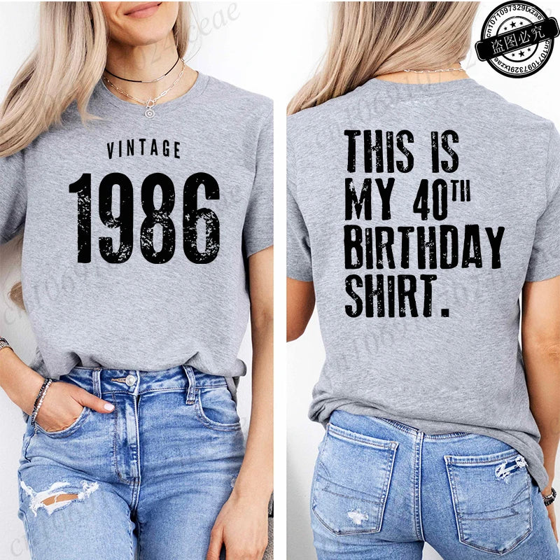 Women'S Casual T-Shirt with Vintage 1986 Birthday 40th T-Shirts Harajuku Tees Short Sleeve Casual Aesthetic Clothes Personalized
