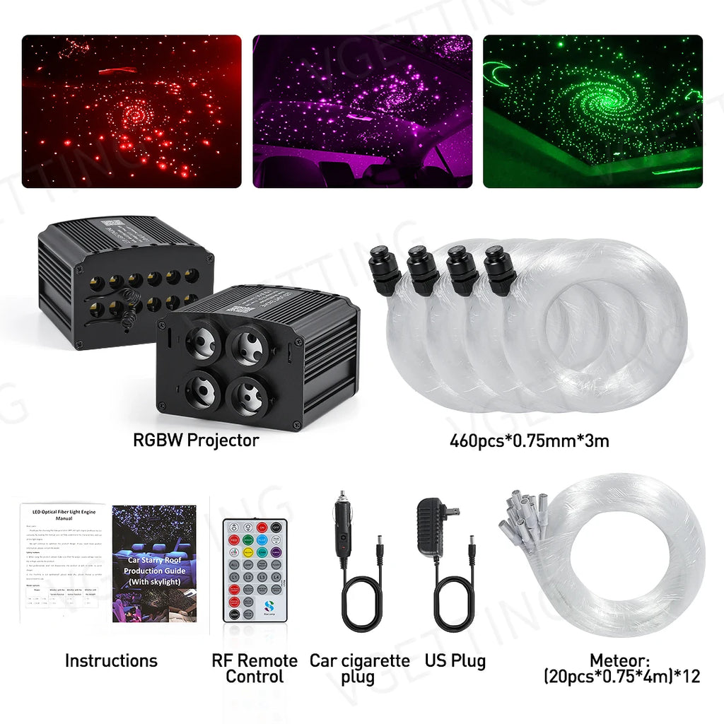 4 Port Twinkle RGBW Meteor Ceiling Car Roof Shooting Star Light LED Fiber Optic Light Starry Sky Lamp APP Music Remote Control