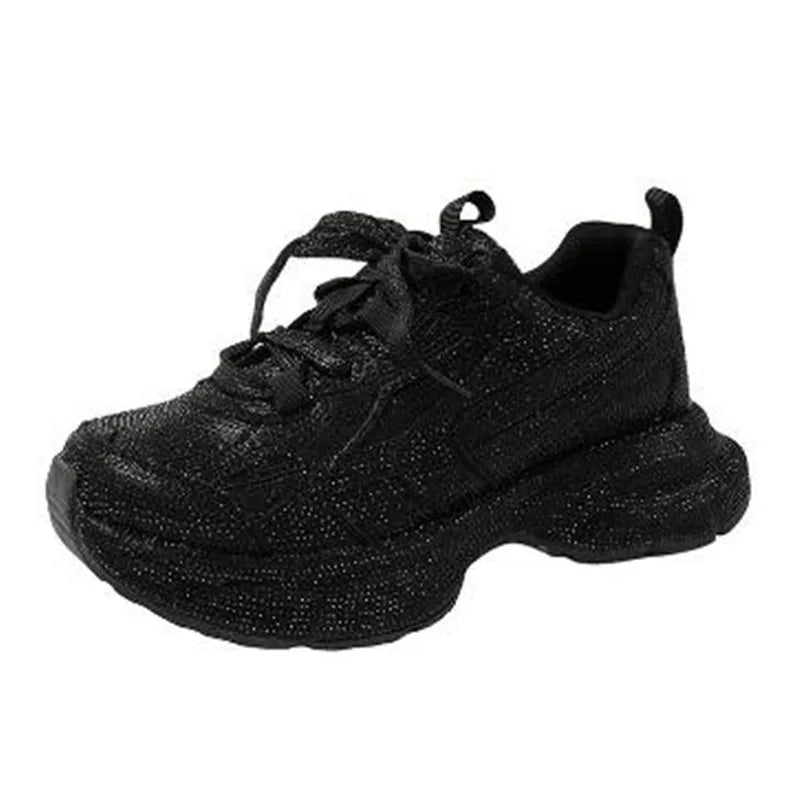 Luxury Women Bling Running Shoes Chunky Sneakers Fashion Casual Genuine Leather Breathable Height Increased Flat Platform Shoe