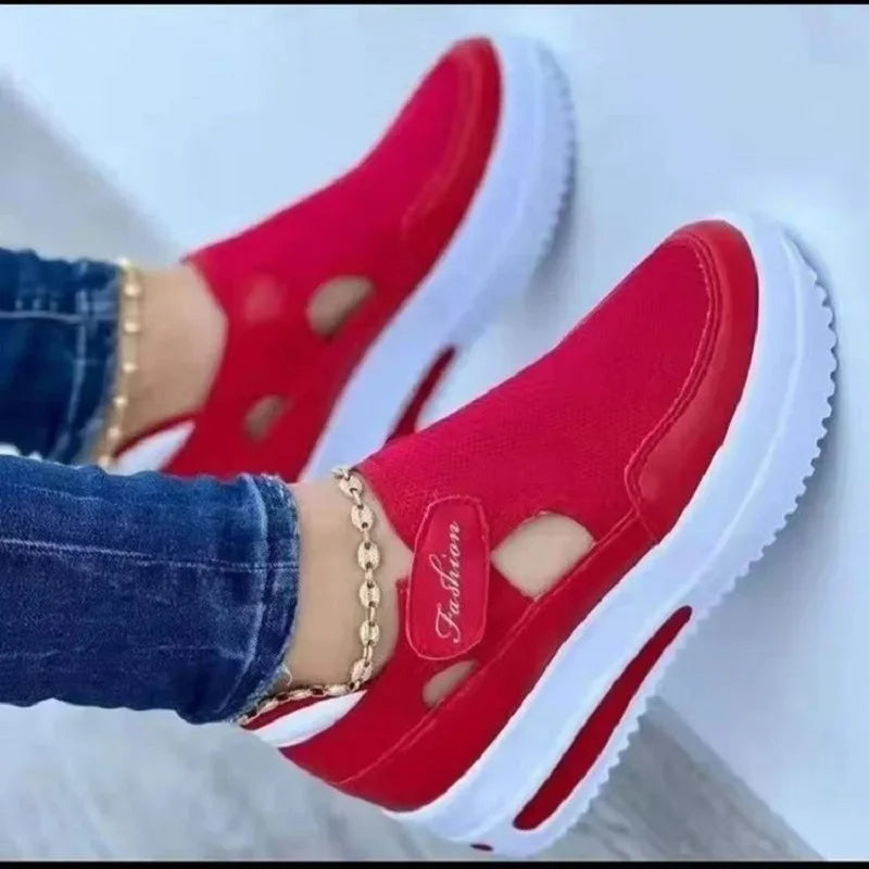 2025 Summer New Breathable Mesh Wedge Casual Sport Shoes Plus Size 43 Non Slip Woman Vulcanize Shoes Platform Women Sneakers