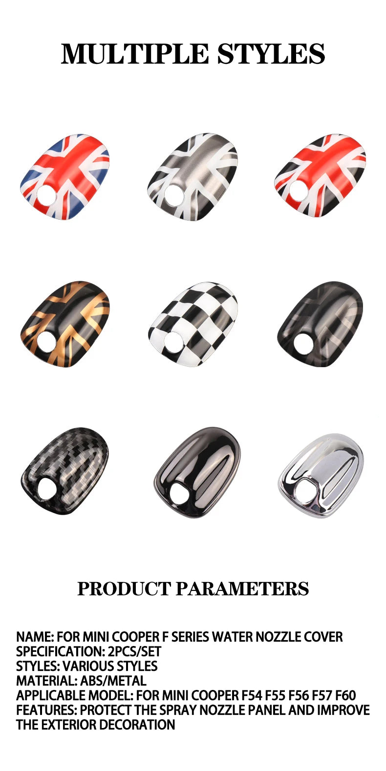 Car Wiper Water Spray Nozzle Covers Stickers Union Jack For Mini Cooper F54 F55 F56 F57 F60 Decorative Shell Car Accessories